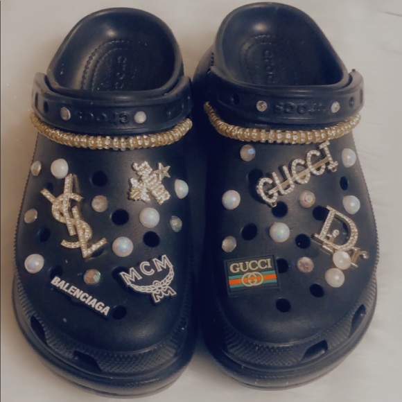 Sold‼️Wedge Designer Black size 9 crocs - Picture 1 of 3